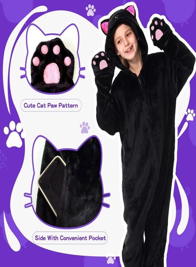 ACTLATI Girls Black Cat Costume Halloween Jumpsuit Zip-Up Hooded One Piece Romper for Animal Cosplay Party Age 6-13 - Image 3